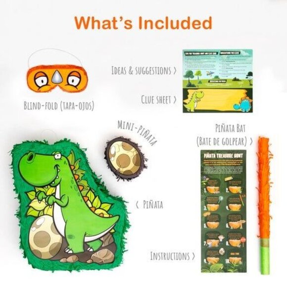 Dinosaur-Themed Piñata Treasure Hunt Game Set For Kids With Mini Piñata & Access - Picture 5 of 6